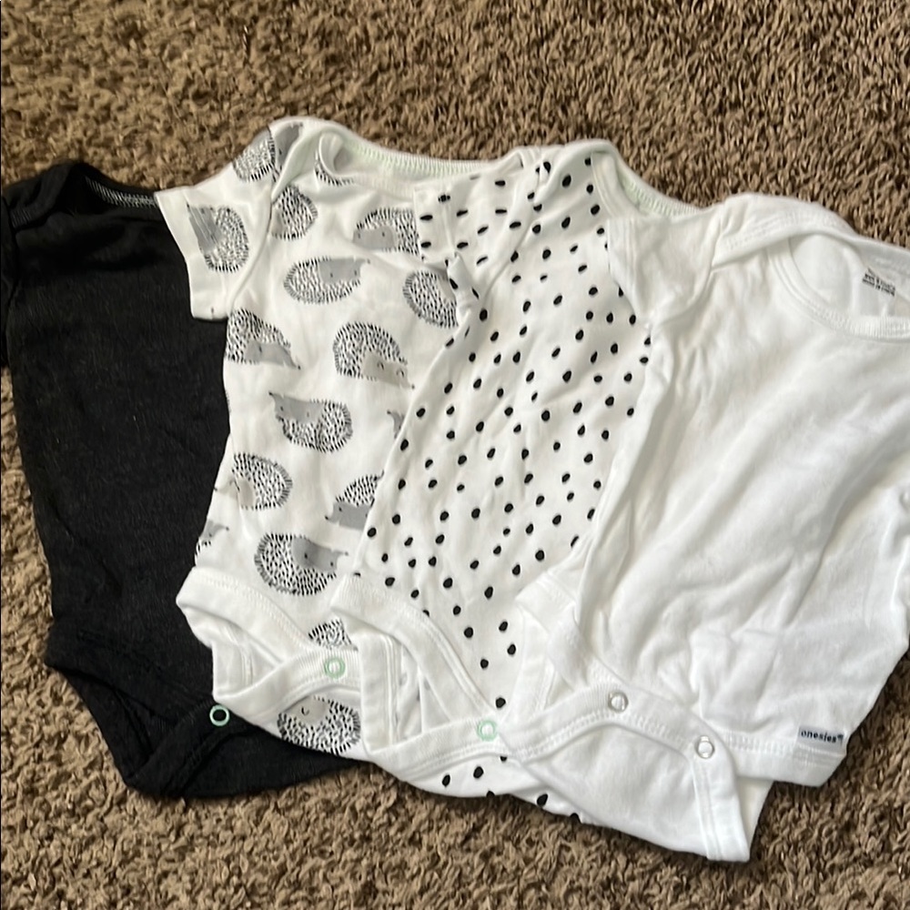 Set of Four Newborn Bodysuits - Black and White